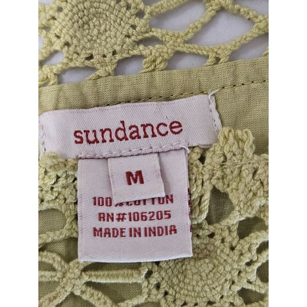 Sundance Crochet Embroidery Tunic Top Medium Green Boho Feminine Romantic - Picture 7 of 10